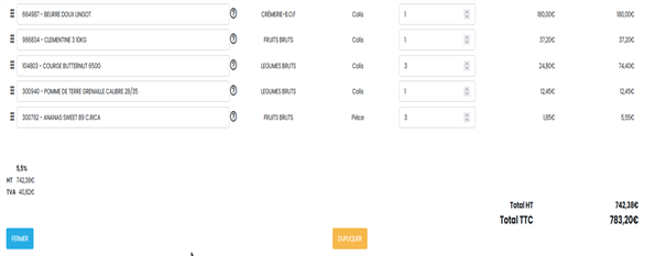 Saisir une commande DionySols